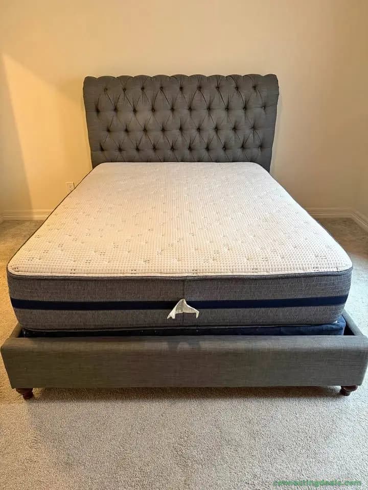 Tufted Upholstered Queen Bed Frame with Serta